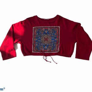 Zara red cropped oversized sweatshirt